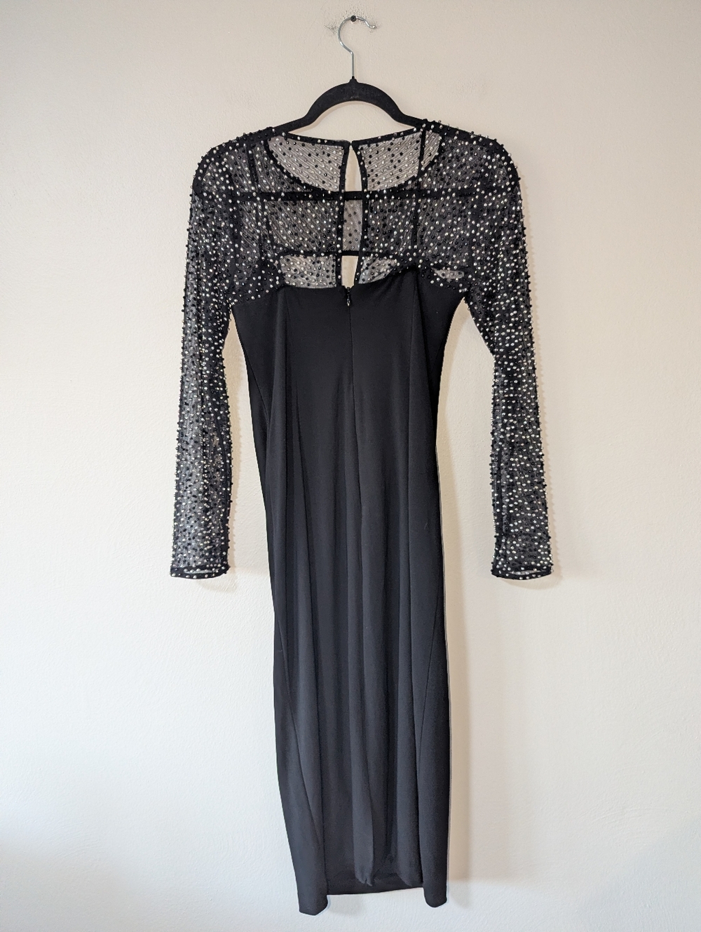 8 Betsy & Adam Black Embellished Mesh Top Dress - Picture 5 of 7